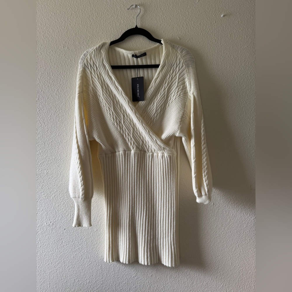 Ivory Knit Wrap Dress